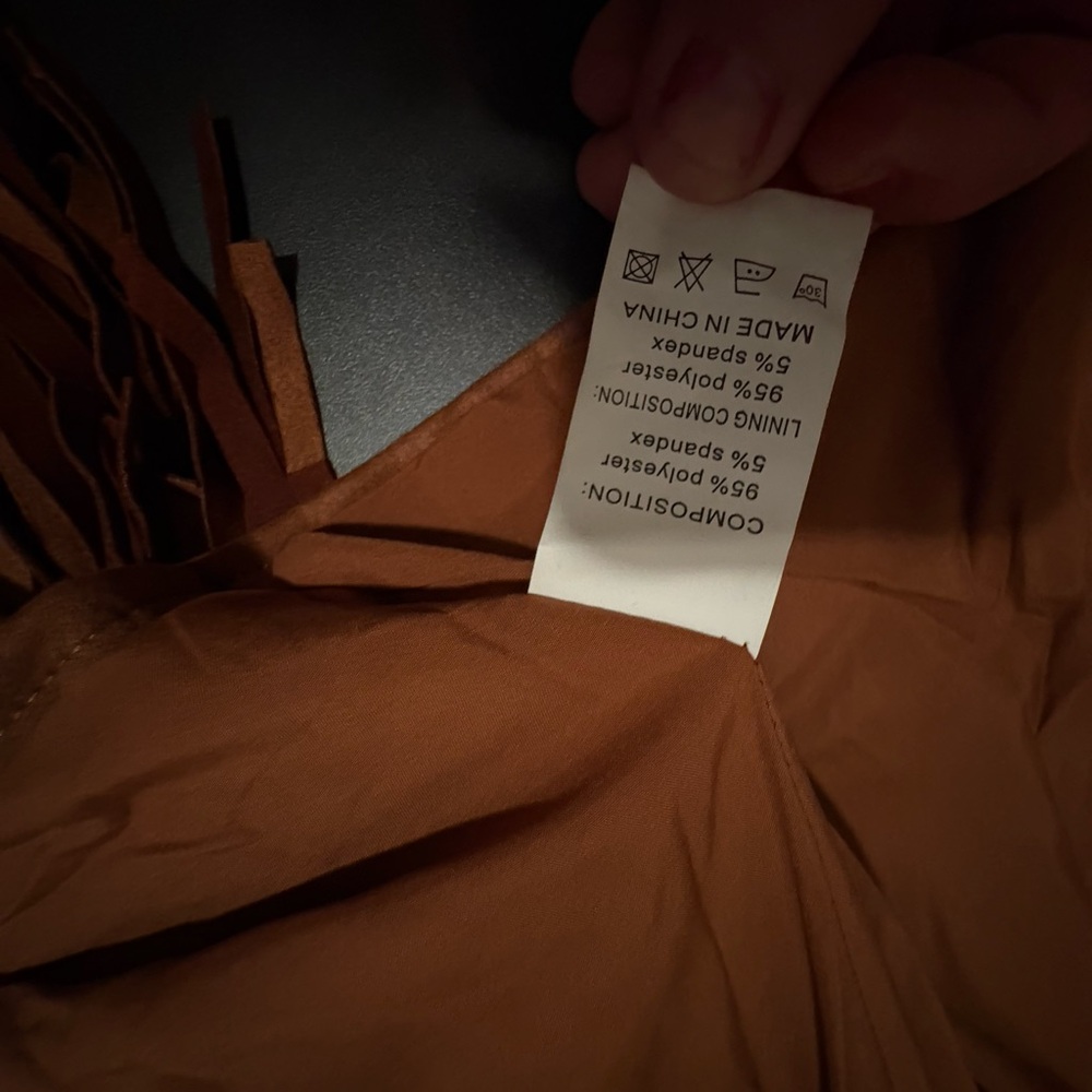 Tan Suede Leather Jacket with Fringe and Star Details - Picture 4 of 5